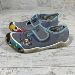 Papos Shoes Boys Size 11 Blue Canvas Hook & Loop Embroidered‎ Cartoons Casual